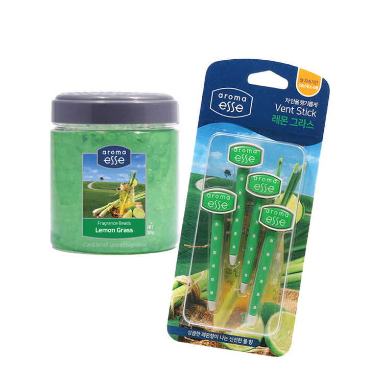 [4월 특가] 아로마엣세 홀더형+송풍구형 차량용방향제 2종세트(프래그런스비즈+벤트스틱)