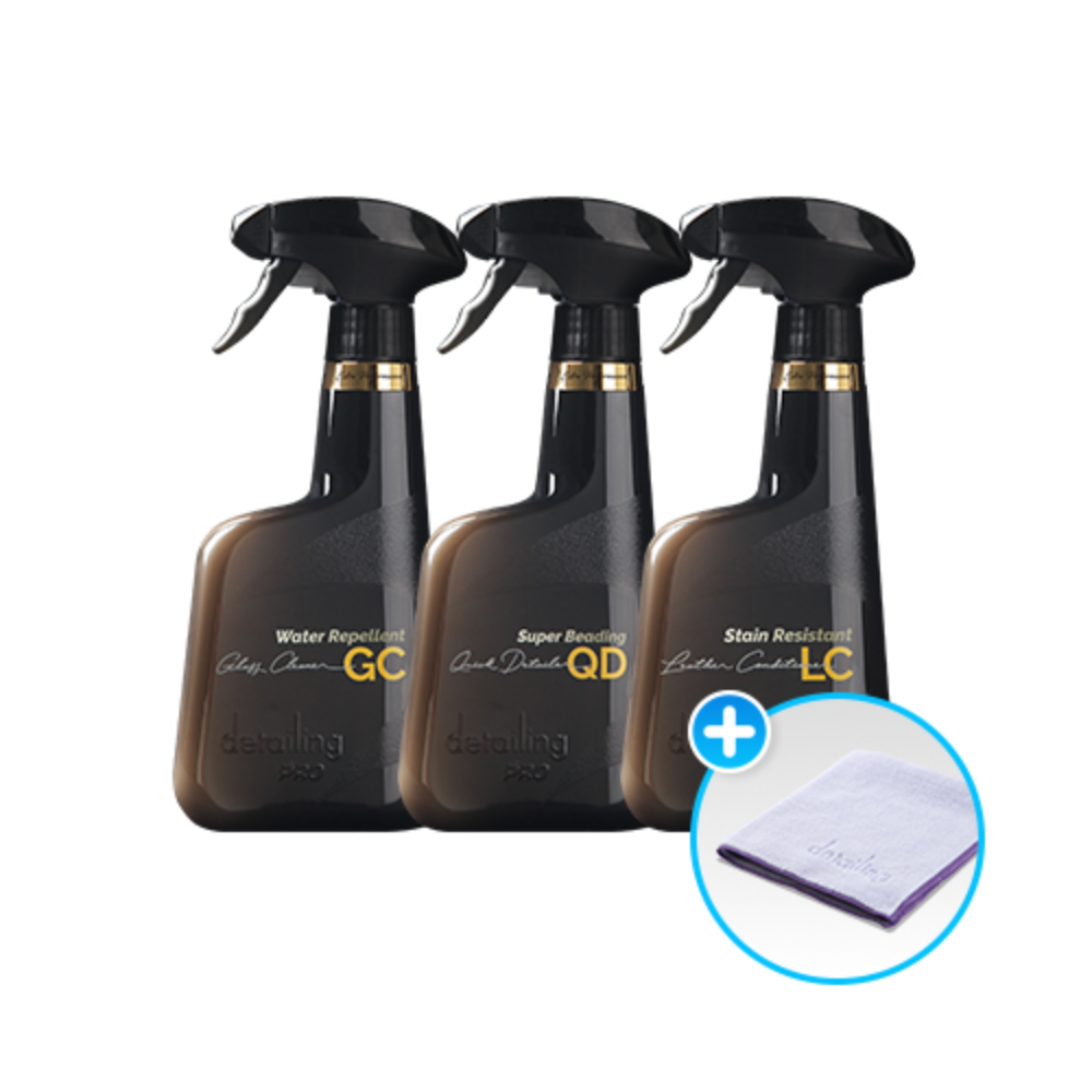 [버핑타월 증정] 디테일링프로 EP라인 고급형 세차 광택제 3종세트(유리세정제, 가죽보호제, 퀵디테일러)