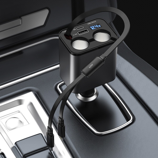 더존 6in1 릴타입 초고속 멀티 시거잭 차량용 충전기 PT-25S(C타입+8핀)