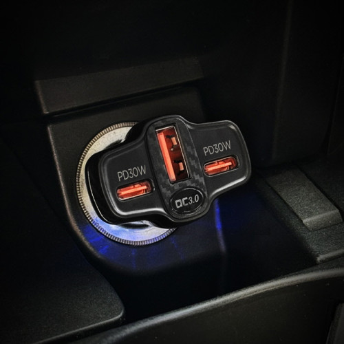 더존 3포트 차량용 78W PD PPS+QC 3.0 초고속 충전기 시거잭 화이트투명