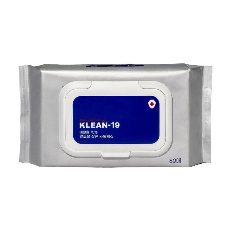 [5월 특가]KLEAN-19 에탄올 75% 소독티슈 60매 1팩 물티슈 살균 세정 알콜 차량용