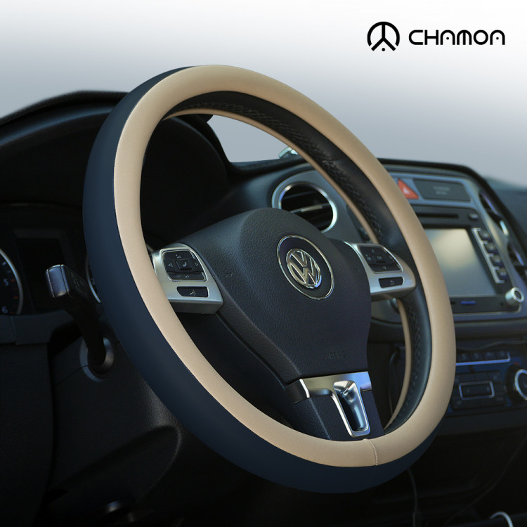 [4월 특가][차모아] 프리미엄 자동차 핸들커버 투톤 가죽 순정형